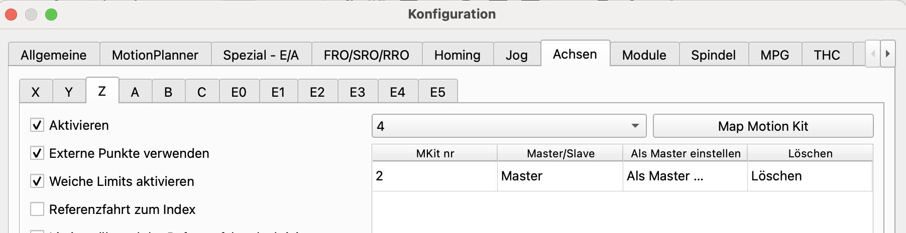 Position nach der Referenzfahrt Position nach der Referenzfahrt