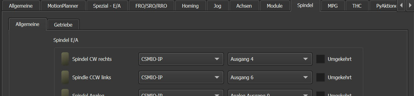 SIM Software Spindeleinstellungen SIM Software Spindeleinstellungen