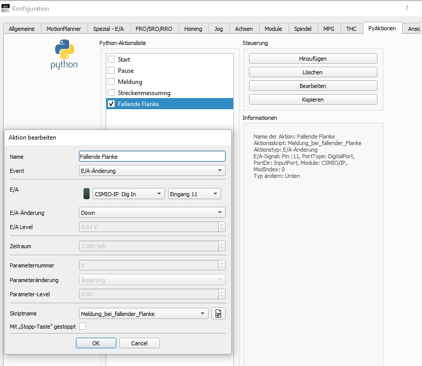 Fallender Datengraph Meldung bei fallender Flanke