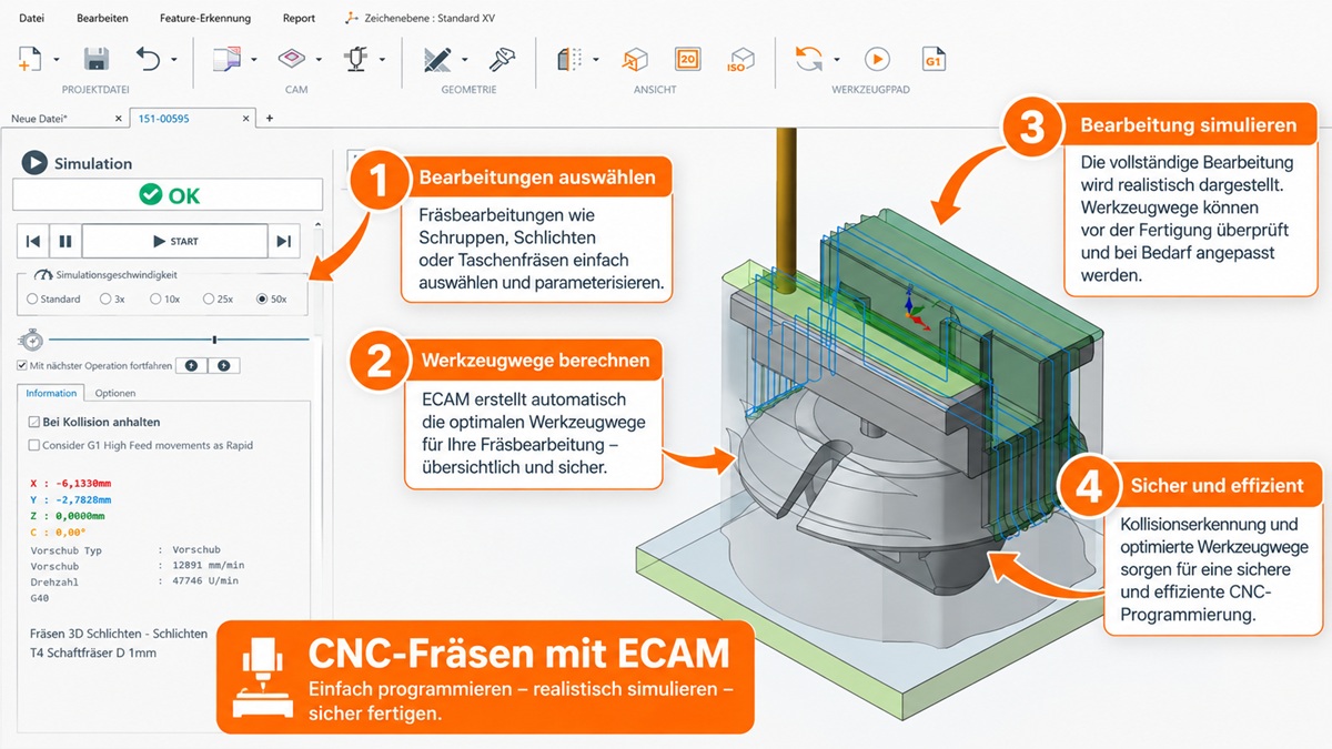 ECAM V6 3D Bearbeitung – 3D Fräsen und Werkzeugwege einfach programmieren