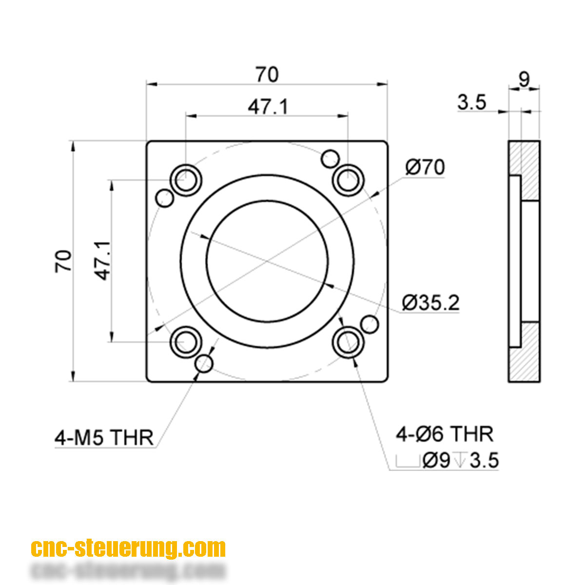 Adapterplatte für die Umrüstung von 56mm Schrittmotor auf 60mm Servo