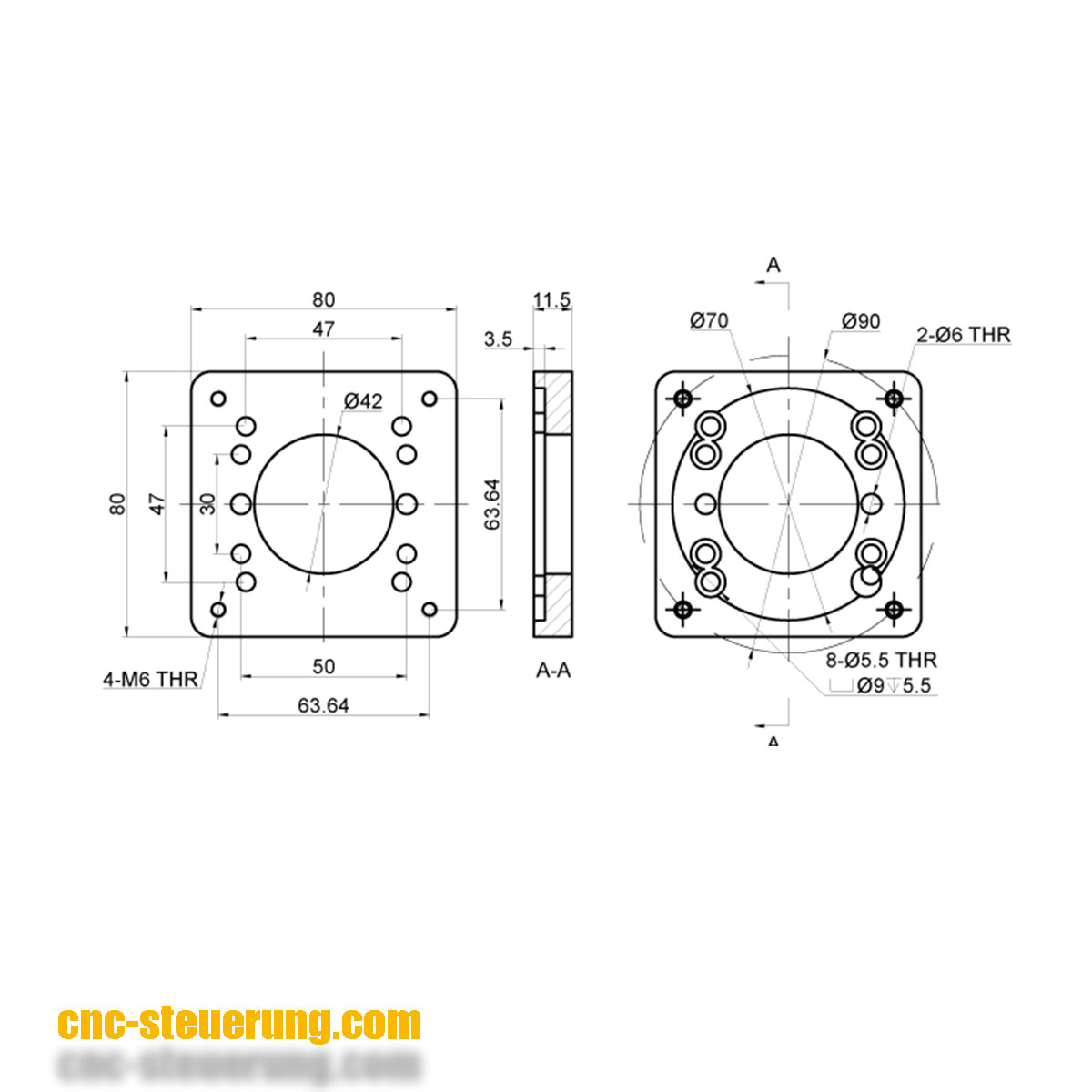 Adapterplatte für die Umrüstung von 56mm Schrittmotor auf 80mm Servo