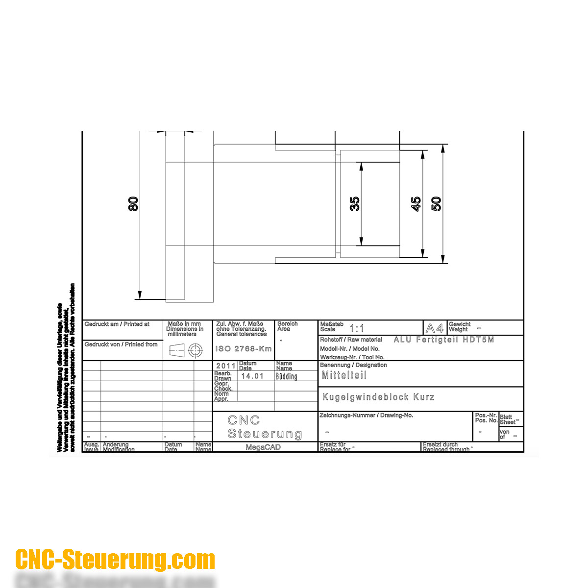 Zeichnung für eine mitdrehende 25er KG Mutter