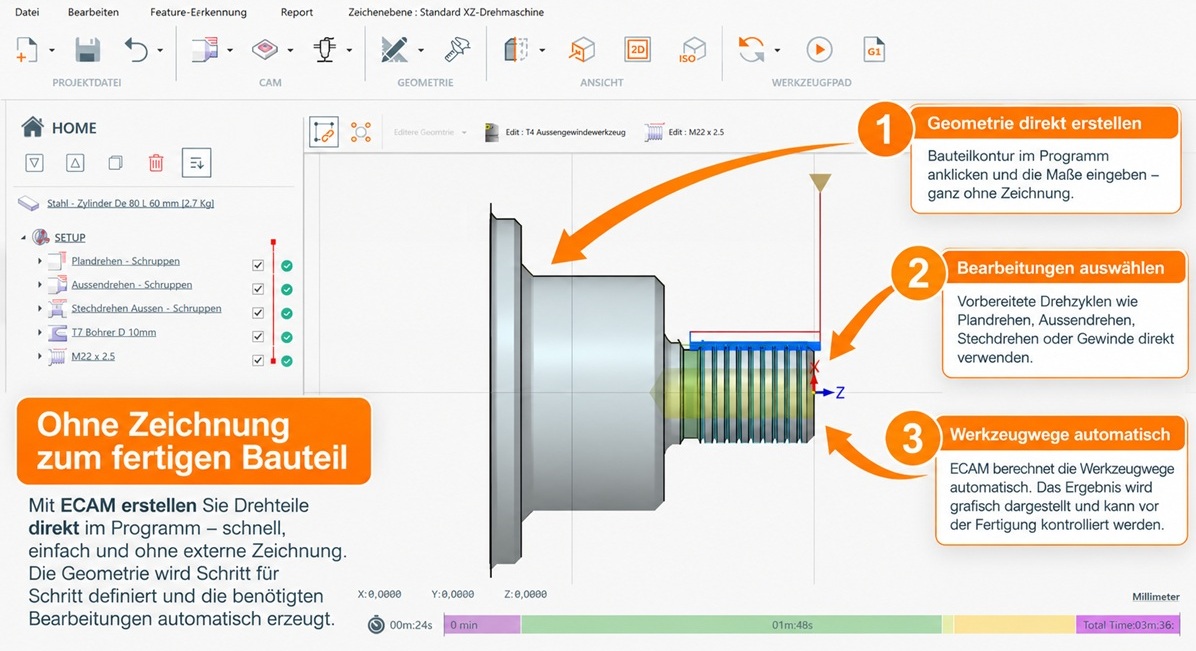 ECAM V6 – komplexe Bauteile und Drehprofile einfach erstellen